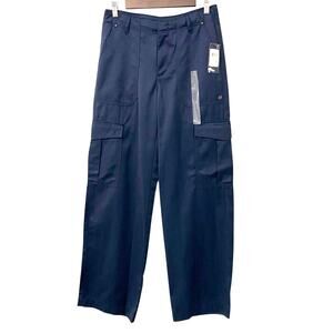 Tommy Hilfiger Cargo Pants Womens 2 Oversized Navy Wide Leg Career Workwear NWT
